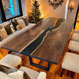 Custom Black Walnut Epoxy Resin River Table Black Resin BRT-100