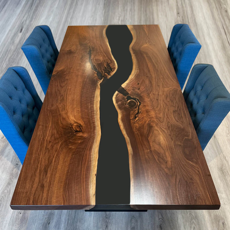 Custom Black Walnut Epoxy Resin River Table Black Resin BRT-100
