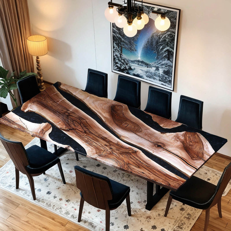 Custom Walnut Epoxy Resin River Table Black Resin WRT-24