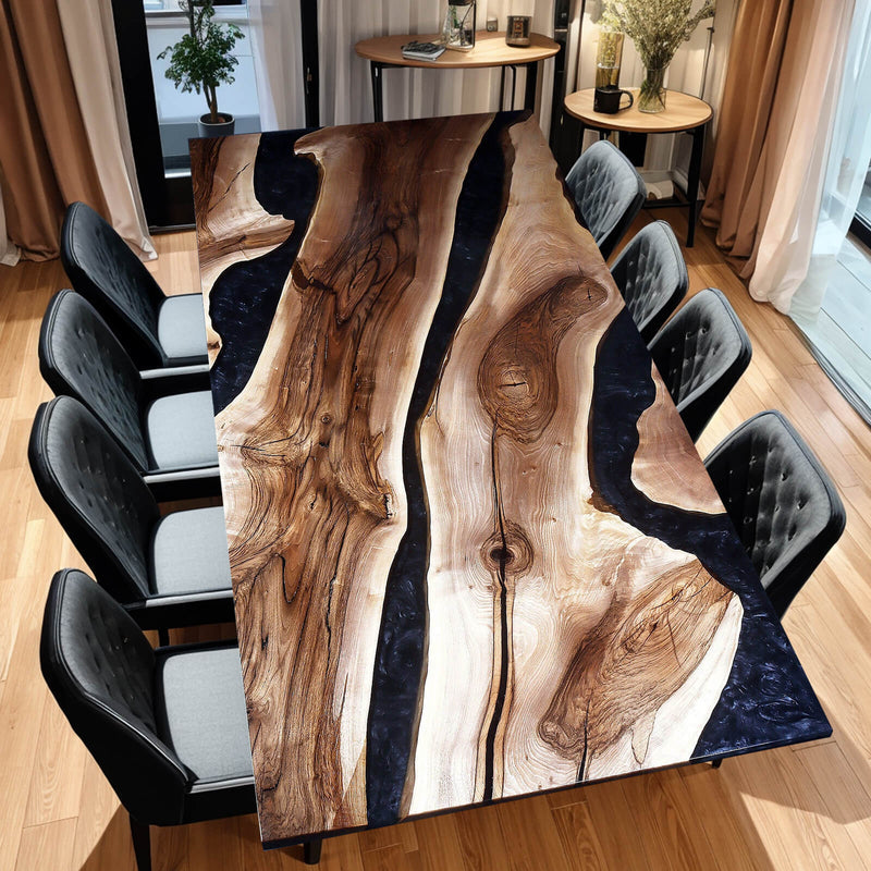 Custom Walnut Epoxy Resin River Table Black Resin WRT-24