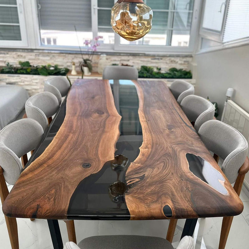Custom Black Walnut Epoxy Resin River Table Black Resin BRT-27