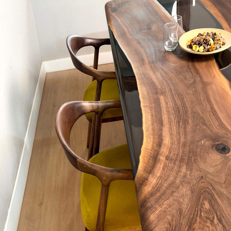 Custom Black Walnut Epoxy Resin River Table Black Resin BRT-27