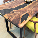 Custom Black Walnut Epoxy Resin River Table Black Resin BRT-27