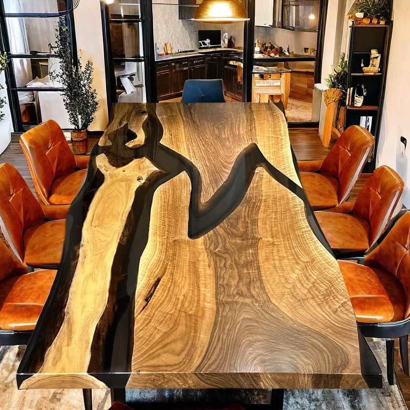 Custom Black Walnut Epoxy Resin River Table Black Resin BRT-22
