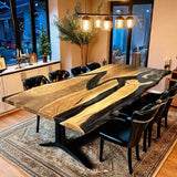 Custom Black Walnut Epoxy Resin River Table Black Resin BRT-22