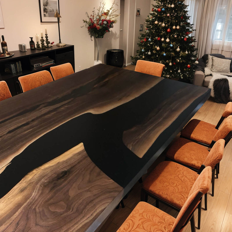 Custom Black Walnut Epoxy Resin River Table Black Resin BRT-95