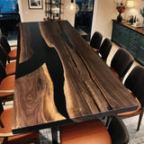 Custom Black Walnut Epoxy Resin River Table Black Resin BRT-95