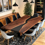 Custom Black Walnut Epoxy Resin River Table Black Resin BRT-71