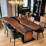 Custom Black Walnut Epoxy Resin River Table Black Resin BRT-71