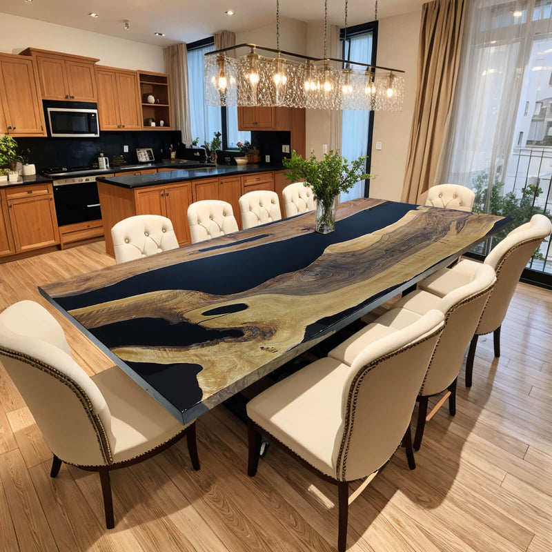 Custom Black Walnut Epoxy Resin River Table Black Resin BRT-78