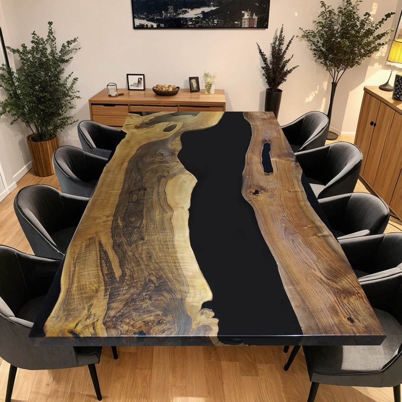 Custom Black Walnut Epoxy Resin River Table Black Resin BRT-78