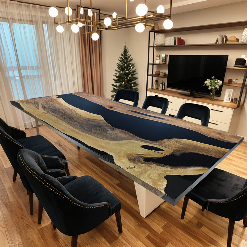 Custom Black Walnut Epoxy Resin River Table Black Resin BRT-78