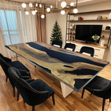 Custom Black Walnut Epoxy Resin River Table Black Resin BRT-78