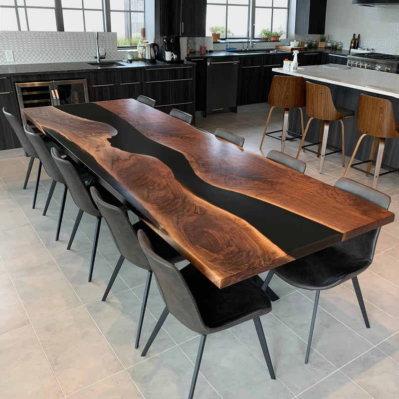Custom Black Walnut Epoxy Resin River Table Black Resin Conference Table BRT-101