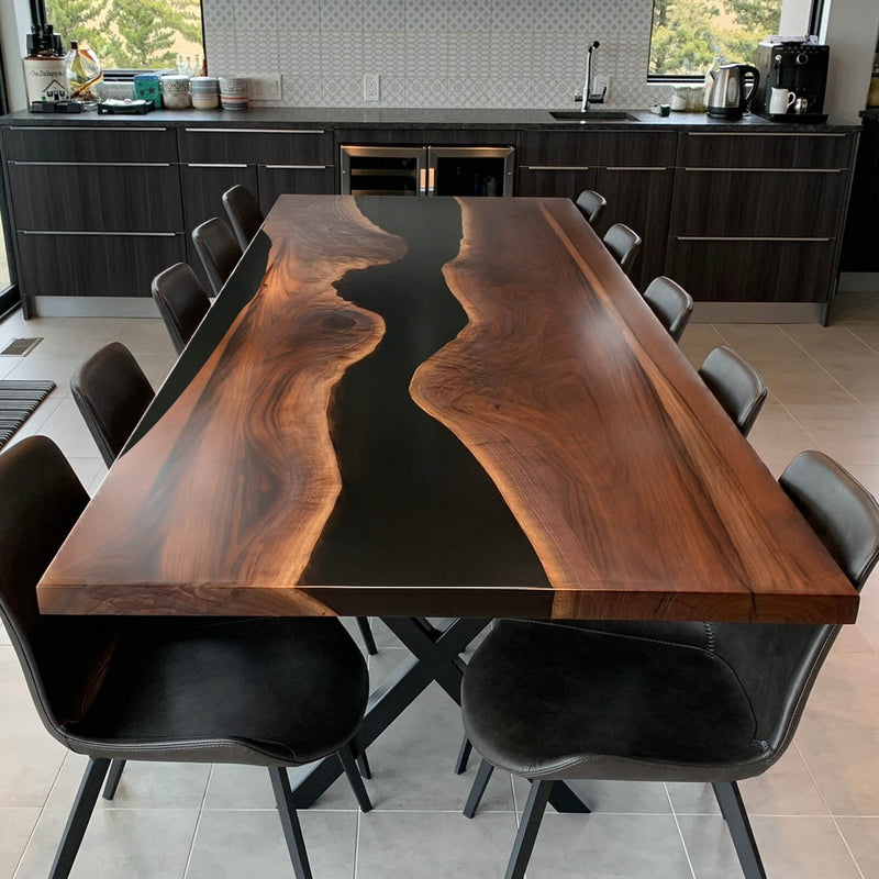 Custom Black Walnut Epoxy Resin River Table Black Resin Conference Table BRT-101