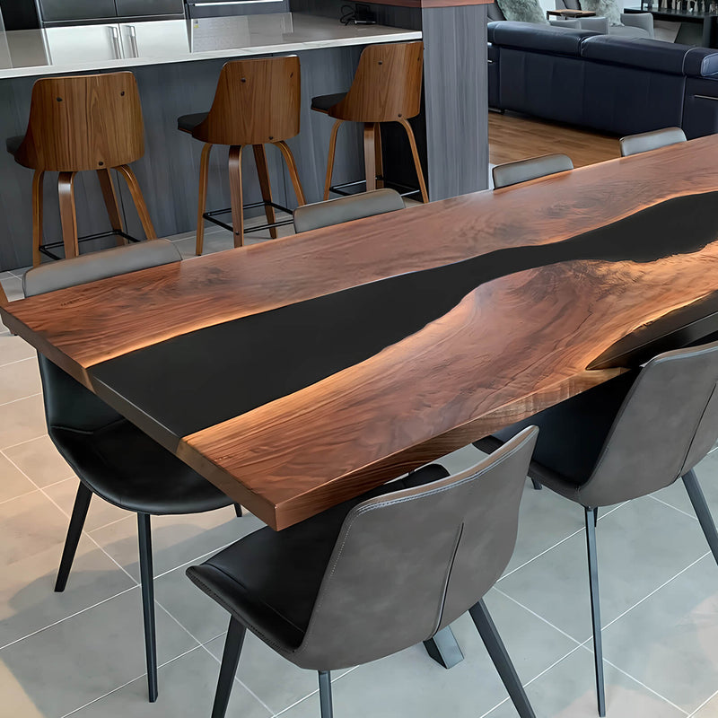 Custom Black Walnut Epoxy Resin River Table Black Resin Conference Table BRT-101