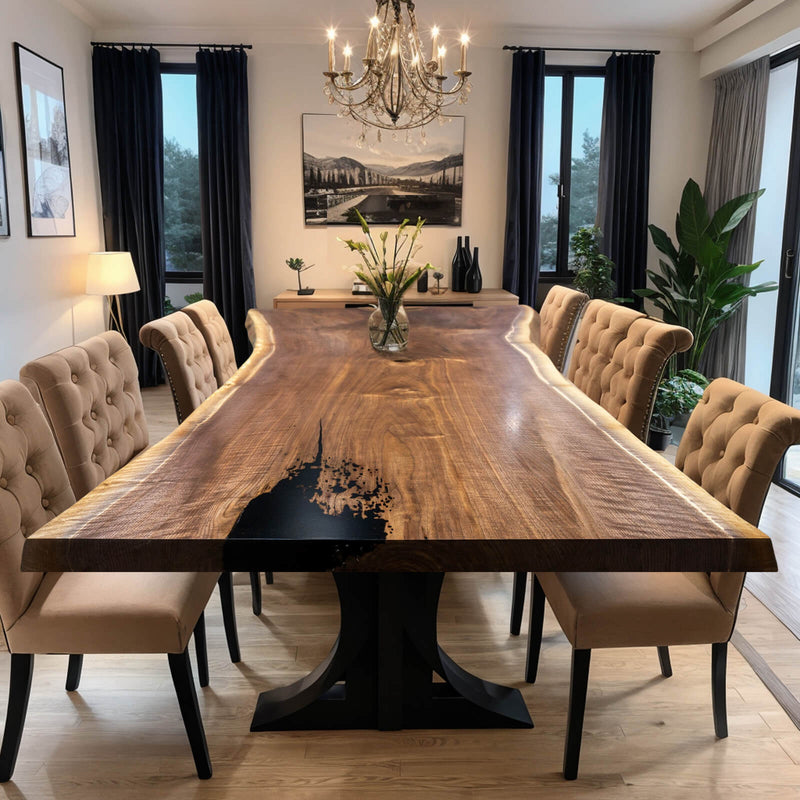 Custom Black Walnut Epoxy Resin River Table Black Resin BRT-18