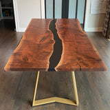 Custom Black Walnut Epoxy Resin River Table Black Resin BRT-102
