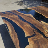 Custom Black Walnut Epoxy Resin River Table Black Resin BRT-34