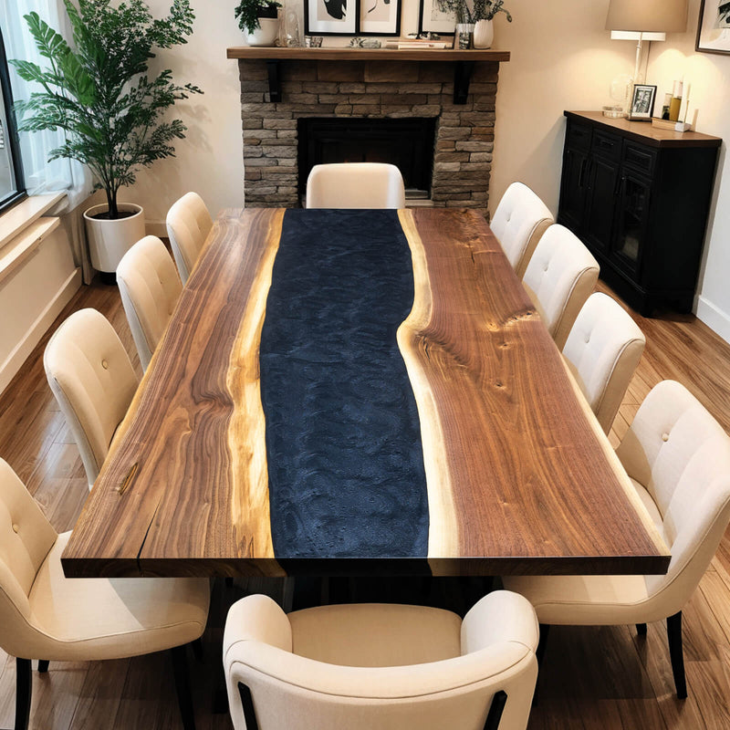Custom Walnut Epoxy Resin River Table Black Resin WRT-84