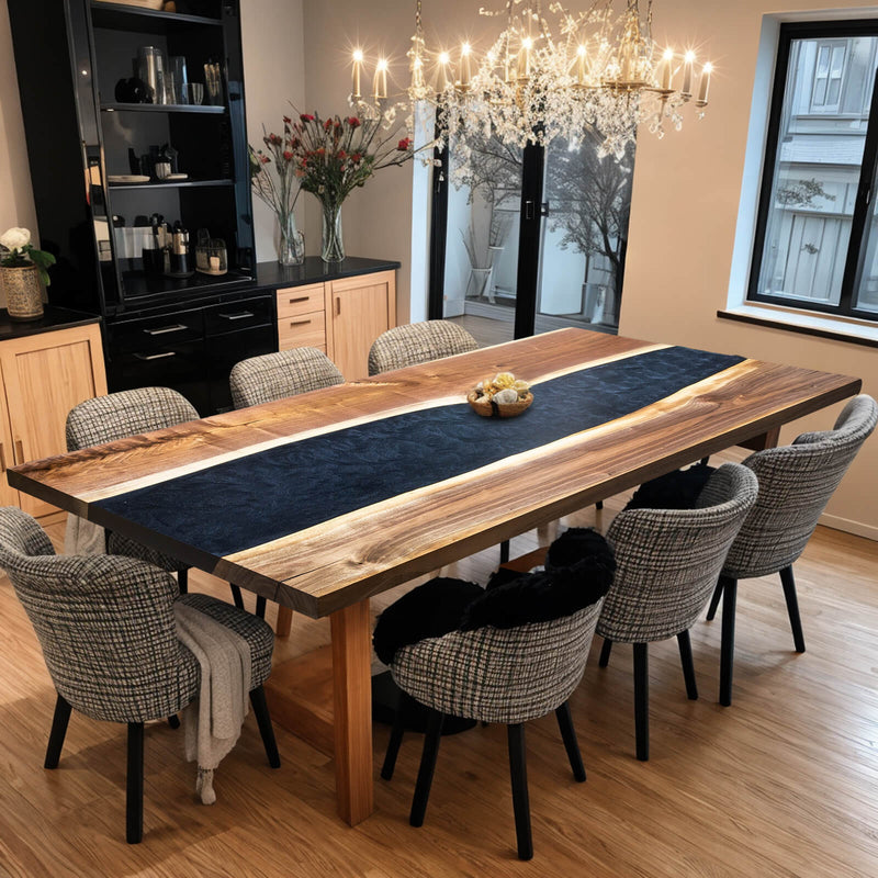 Custom Walnut Epoxy Resin River Table Black Resin WRT-84