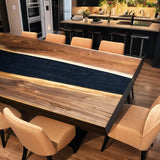 Custom Walnut Epoxy Resin River Table Black Resin WRT-84