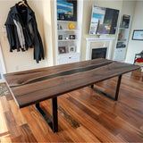 Custom Black Walnut Epoxy Resin River Table Black Resin BRT-62