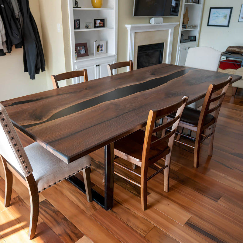 Custom Black Walnut Epoxy Resin River Table Black Resin BRT-62