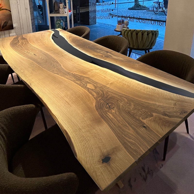 Custom Walnut Epoxy Resin River Table Black Resin WRT-66