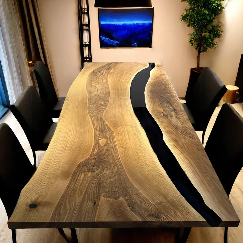 Custom Walnut Epoxy Resin River Table Black Resin WRT-66