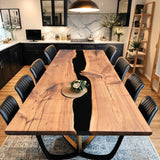 Custom Black Walnut Epoxy Resin River Table Black Resin BRT-79