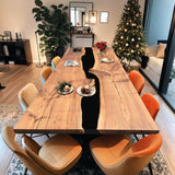 Custom Black Walnut Epoxy Resin River Table Black Resin BRT-79