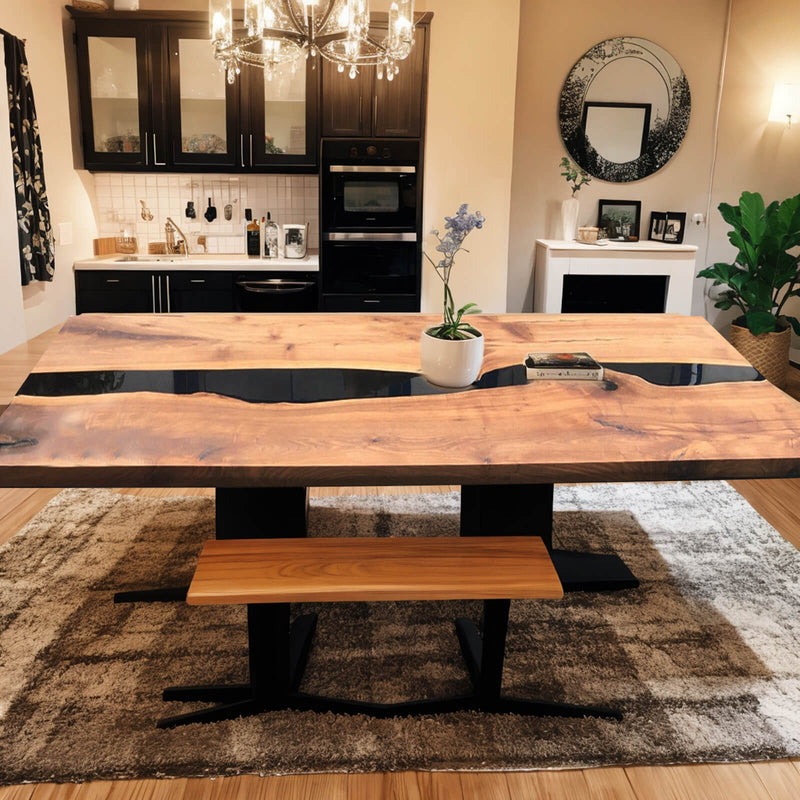Custom Black Walnut Epoxy Resin River Table Black Resin BRT-79