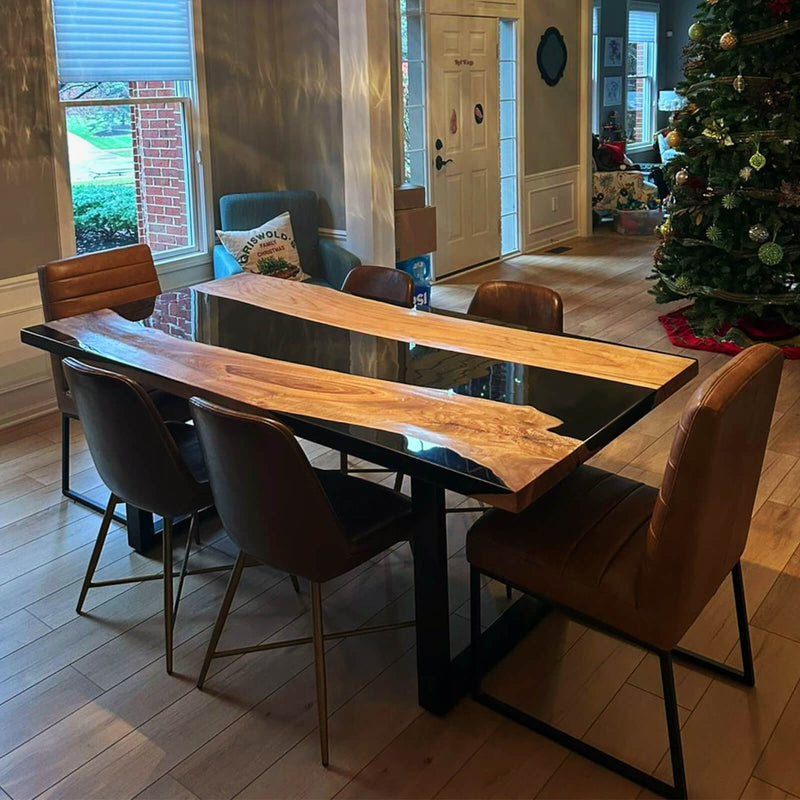 Custom Walnut Epoxy Resin River Table Black Resin WRT-77