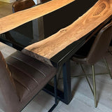 Custom Walnut Epoxy Resin River Table Black Resin WRT-77