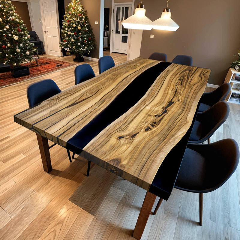 Custom Black Walnut Epoxy Resin River Table Black Resin BRT-13