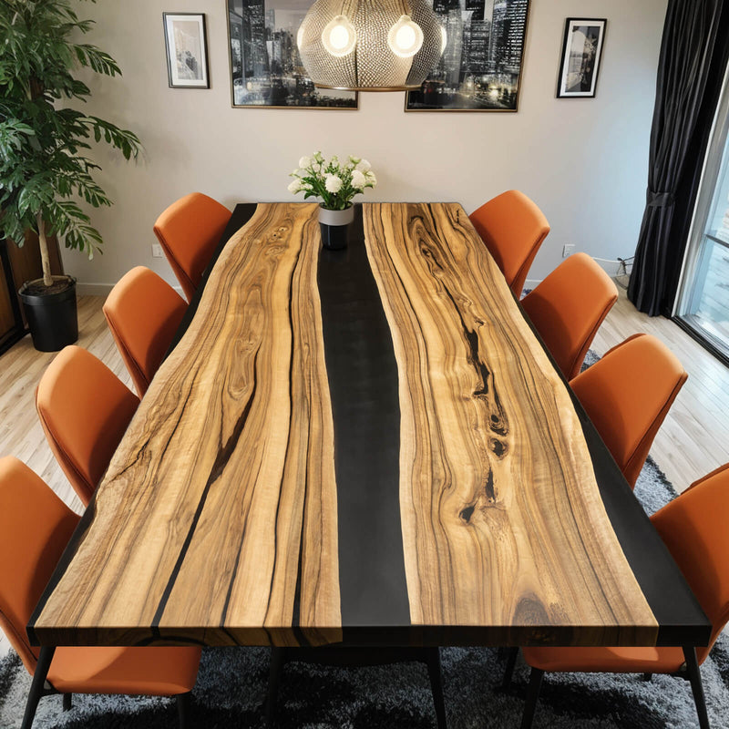 Custom Black Walnut Epoxy Resin River Table Black Resin BRT-13