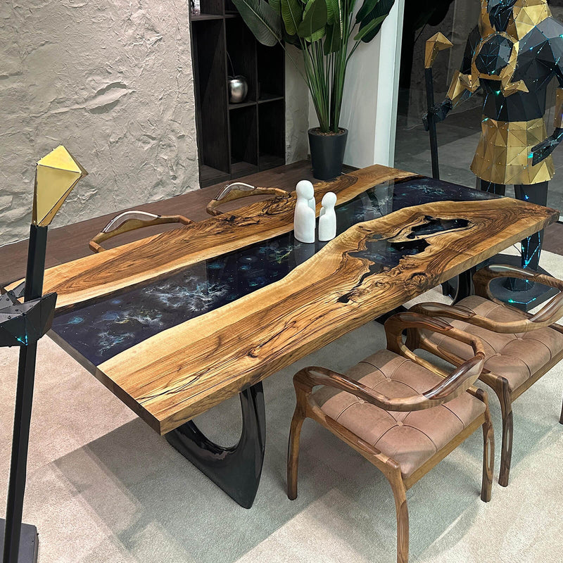 Custom Black Walnut Epoxy Resin River Table Black Resin BRT-21