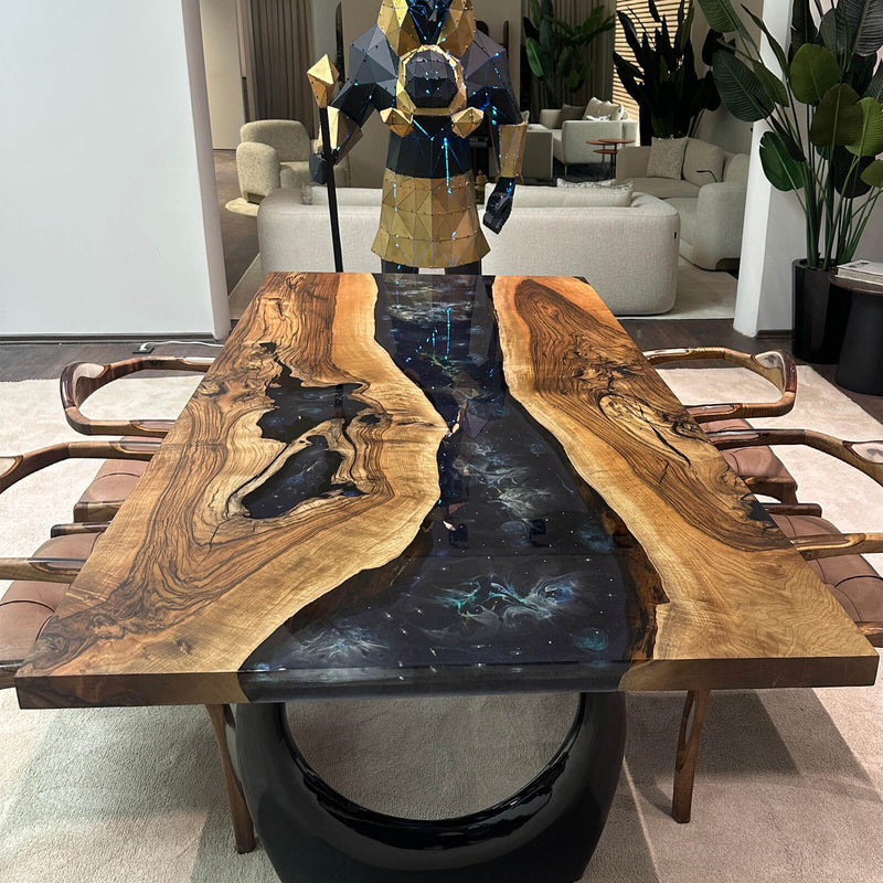 Custom Black Walnut Epoxy Resin River Table Black Resin BRT-21