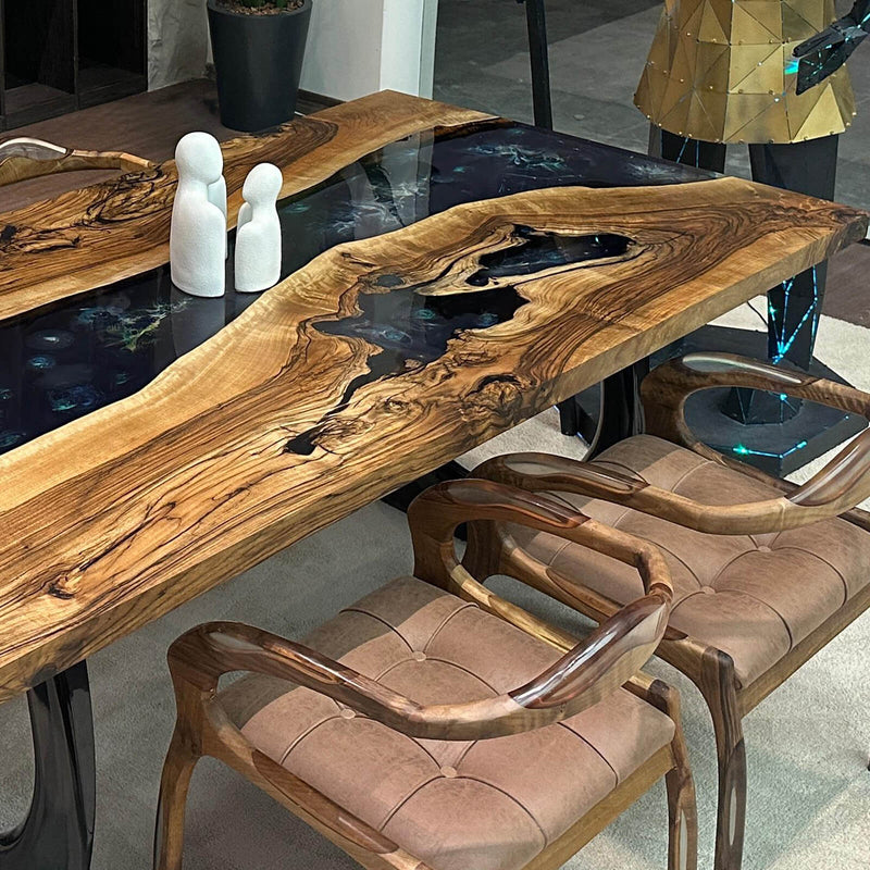 Custom Black Walnut Epoxy Resin River Table Black Resin BRT-21