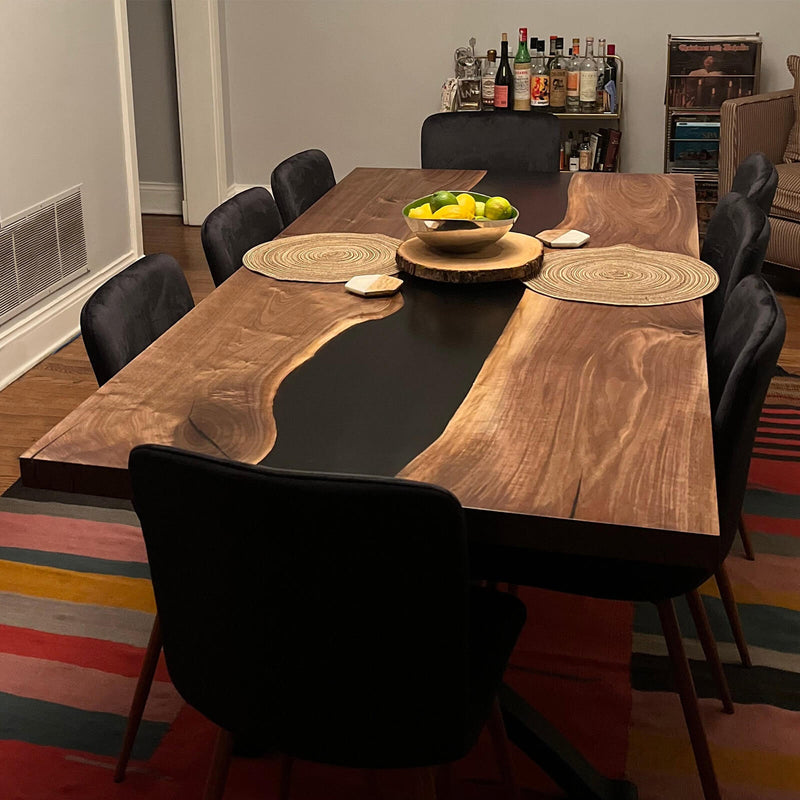 Custom Black Walnut Epoxy Resin River Table Black Resin BRT-80