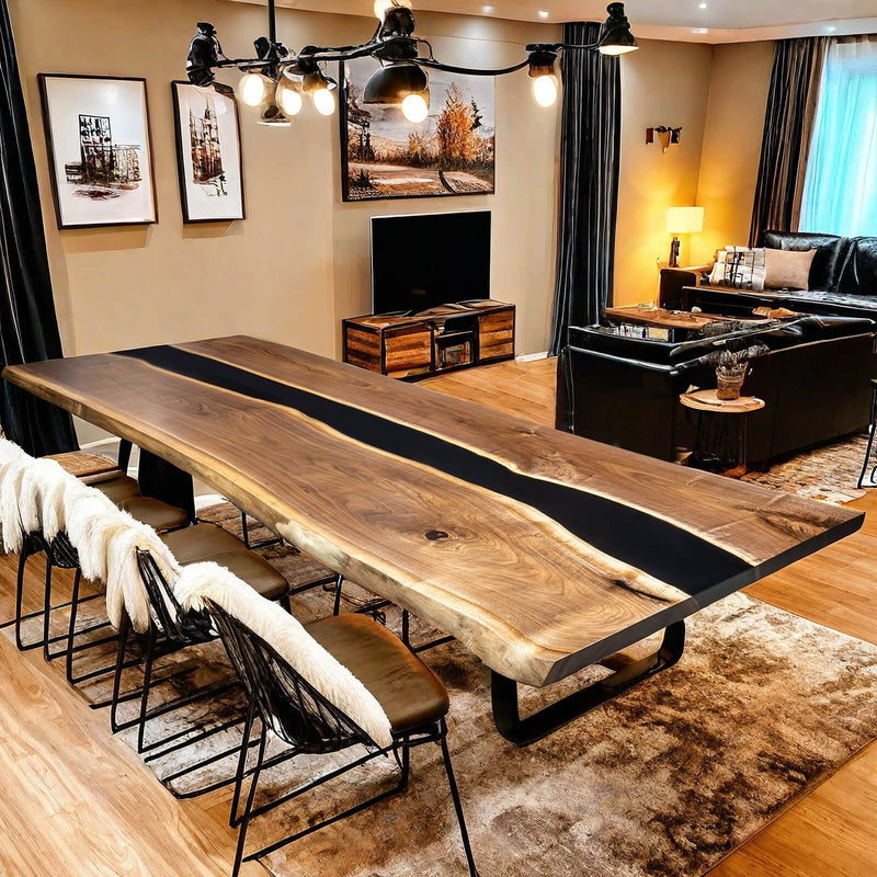 Custom Black Walnut Epoxy Resin River Table Black Resin BRT-80