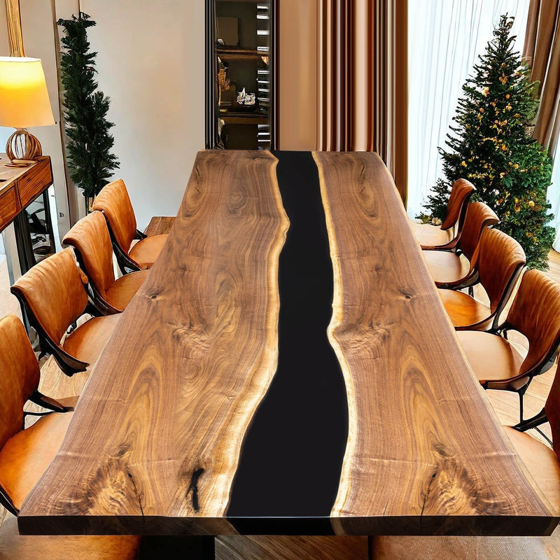 Custom Black Walnut Epoxy Resin River Table Black Resin BRT-80