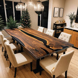 Custom Black Walnut Epoxy Resin River Table Black Resin BRT-14