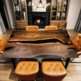 Custom Black Walnut Epoxy Resin River Table Black Resin BRT-14