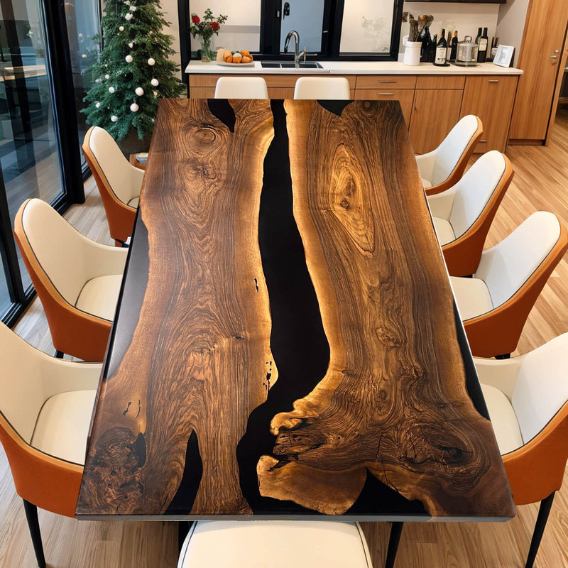 Custom Black Walnut Epoxy Resin River Table Black Resin BRT-14