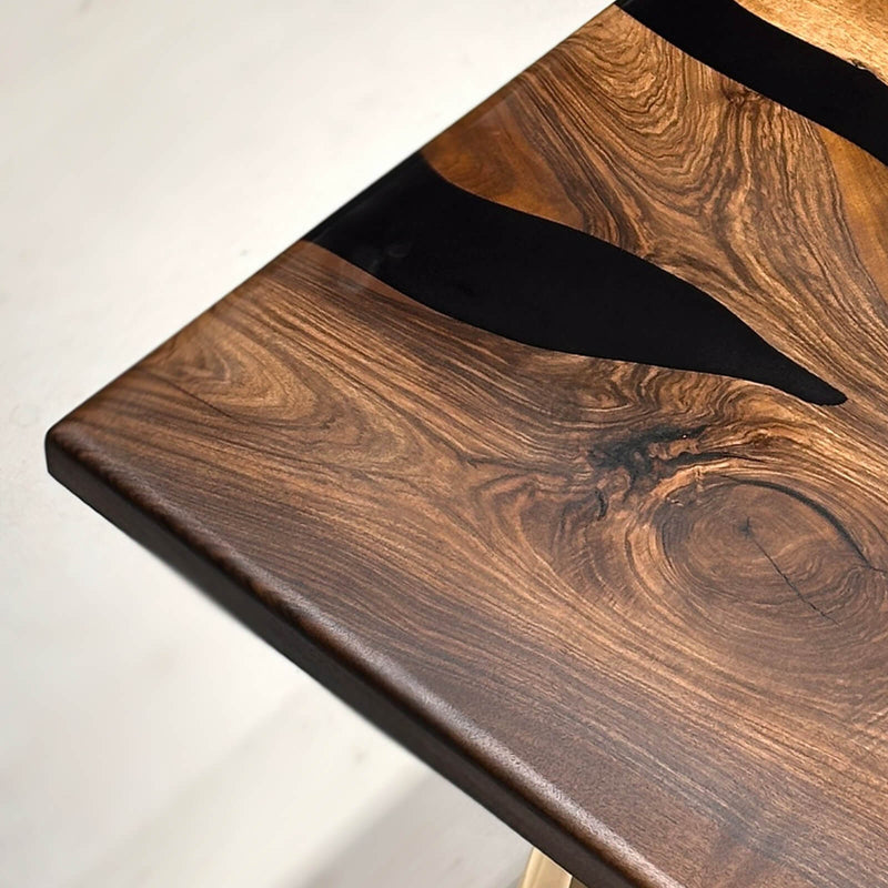 Custom Black Walnut Epoxy Resin River Table Black Resin BRT-14