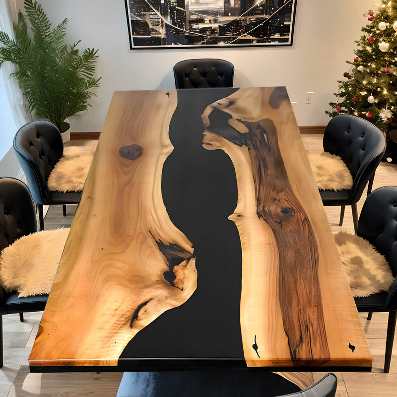 Custom Black Walnut Epoxy Resin River Table Black Resin BRT-16