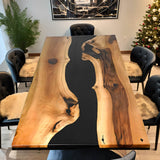 Custom Black Walnut Epoxy Resin River Table Black Resin BRT-16