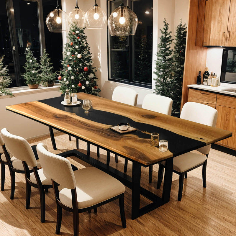Custom Black Walnut Epoxy Resin River Table Black Resin BRT-16